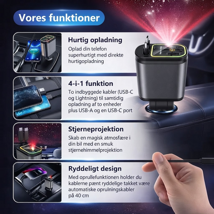 AutoCharge™ 120W | 4-i-1 Oplader, Super Hurtig, RGB Stjernehimmel!