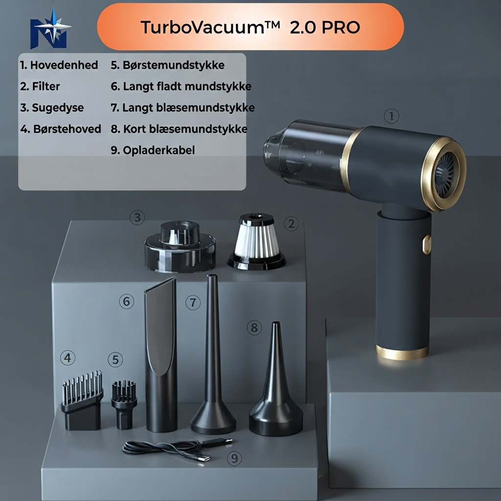 TurboVacuum™ 2.0 Pro – Trådløs Mini Støvsuger & Blæser til Kontor, Bil og Svære Hjørner