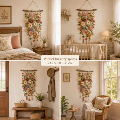 Boho væghæng med hæklede blomster 🌼🌿 - 🌸 1 stk