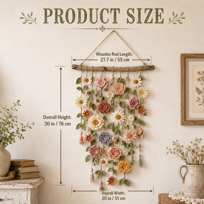 Boho væghæng med hæklede blomster 🌼🌿 - 🌸 1 stk