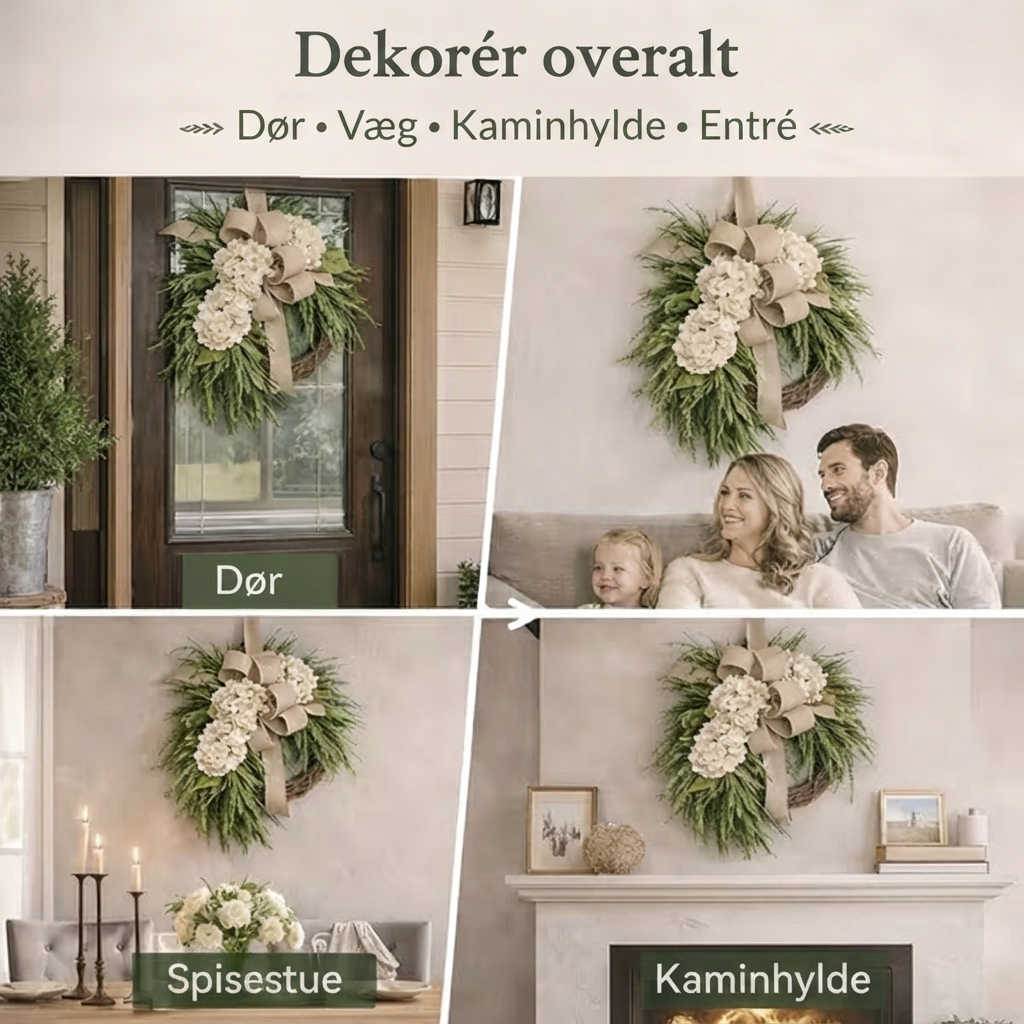 🌸 Håndlavet Hortensiakrans – Perfekt Sæsondekoration til Din Fordør