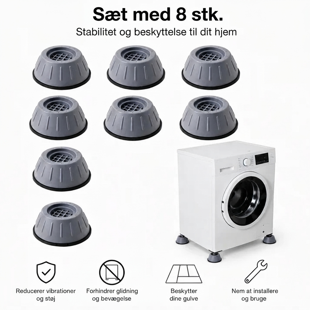TystFötter™ – Vibrationsdæmpende Fødder til Vaskemaskine & Tørretumbler